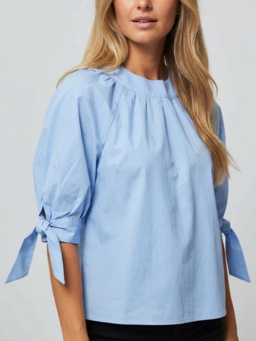Pearl By Lela Rose Women's Powder Blue Tie-Sleeve Blouse XS 34738